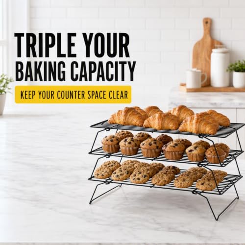 Checkered Chef Stackable Cooling Racks - 3-Tier Foldable Steel, 16" x 10" - size: 3-Tier Stackable