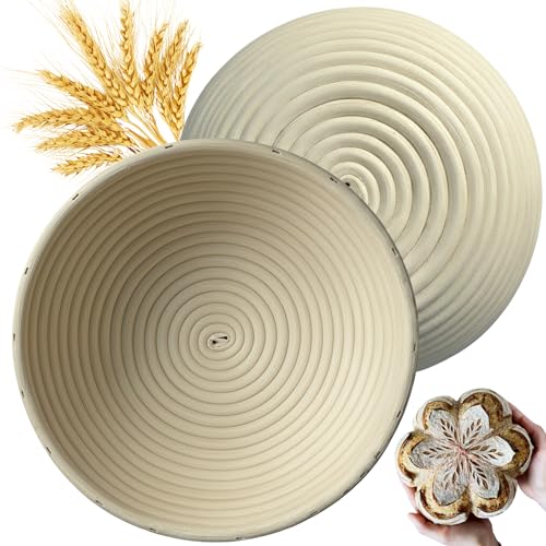 [Upgraded] Banneton Bread Proofing Basket 2 pack 9" Round With Liner, Natural Rattan Bread Basket Perfect for Professional & Home Sourdough Bread Baking, Artisan Sourdough Bread. (Set 2 pack 9" Round)