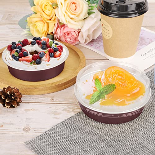 Beasea Disposable Mini Pie Tins With Lids, 4 Inch 50 Pack Disposable Mini Pie Pans, 8 Oz Aluminum Foil Coffee Brown Tart Pans Round Oven Baking Small Cake Tin for Cheesecake Fruit Tart Quiche - color: Brown