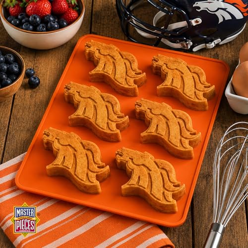 Masterpieces Fan Pans NFL Denver Broncos Muffin Pan - Premium Quality, Educational, and Fun Activity for Kids and Families - Great Gift Idea for Holidays, Birthdays, and Everyday Playtime - style: Denver Broncos