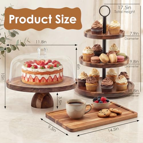 Arttown Acacia Wood Cake Stand with Lid Dessert Table Display Set of 5