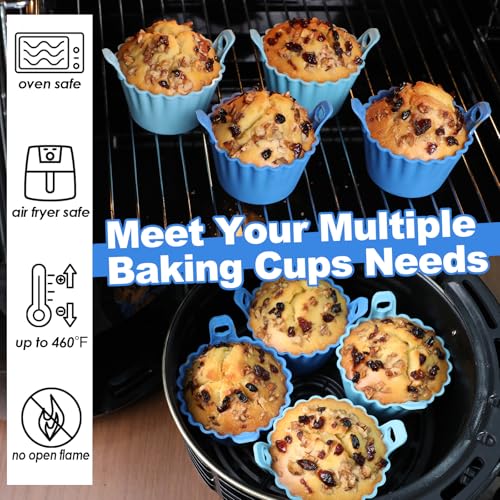 Koluti Reusable Silicone Baking Cups Set of 4, Nonstick Muffin Cupcakes Mold with Double Handle, BPA Free, Small Round Air Fryer Cupcake Liners, 2 Color - size: Large Size Round-2Colors-4Set