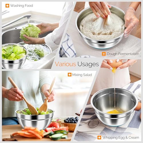 HaWare Mixing Bowls, 24-Piece Stainless Steel Salad Serving Bowl with Airtight Clear Lids, Metal Nesting Bowl For Kitchen Cooking Prepping Storing with 3 Graters, 4.6/2.6/1.5/1/0.7 QT, Teal Blue - color: Teal Blue