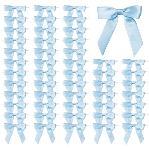 50 Count Satin Ribbon Bows with Twist Ties, 2.5 Inch Wrapping Bows, Blue - color: Blue