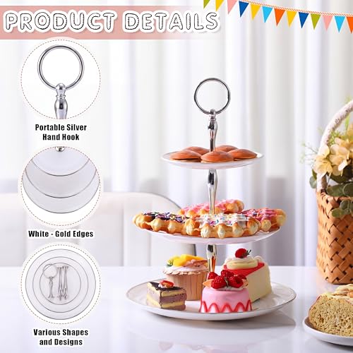 Teenyyou 8 Pack 3 Tier Plastic Cupcake Stand Bulk, Silver White, Round - color: Silver White, style: Round