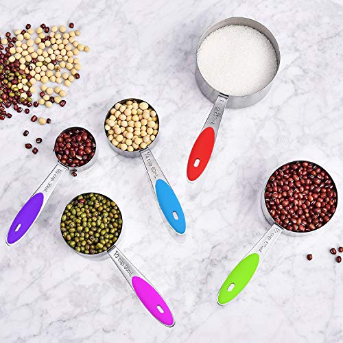 Wildone Stainless Measuring Cups and Spoons Set with Silicone Handle, 16pcs - color: Multicolor