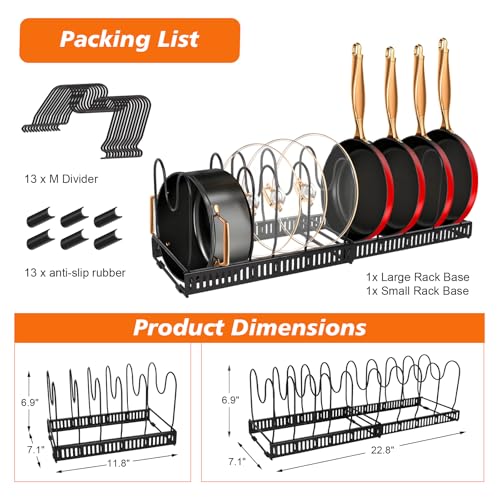 Expandable Pot Pan Lid Organizers inside Cabinet, 13 Dividers - color: Black