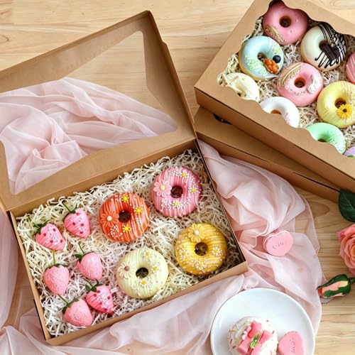 TOMNK 7pcs Cookie Boxes with 3 Style Window,12x8x2.5 In Brown Bakery Boxes - color: Brown