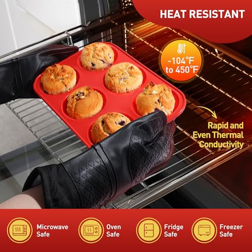 2 Pack 6 Cups Silicone Mini Muffin Pan with Metal Reinforced Frame Silicone Molds Cupcake Cake Baking Pans Cookie Baking Chocoflan Cupcake Mold Cake Molds Kitchen Baking Mom Gift Home Essentials - color: Red, size: 2pc: 6-Cup Jumbo