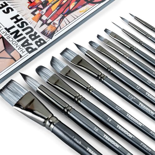 Transon Artist Paint Brush Set of 12 for Watercolor Acrylic Gouache Oil and Tempera Painting (Pack of 2) - size: Grey 12PCS (Pack of 2)