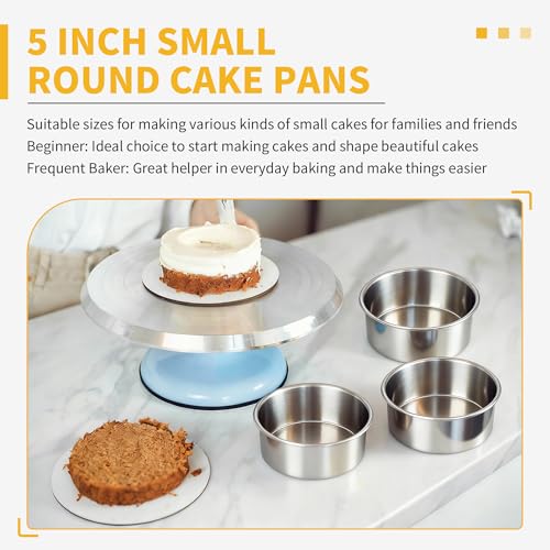 TeamFar 5 Inch Cake Pan Set of 3, Stainless Steel Small Layer Cake Pans Tin - size: 5 inch