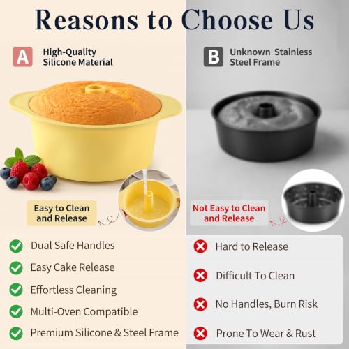 10Inch Silicone Angel Food Cake Pan with Stainless Steel Frame, 18Cups Food-Grade Silicone Angel Cake Pan for Angel Food, Pound Cake Pan, Chiffon Cake Pan - size: 10Inch Angel Food Cake Pan