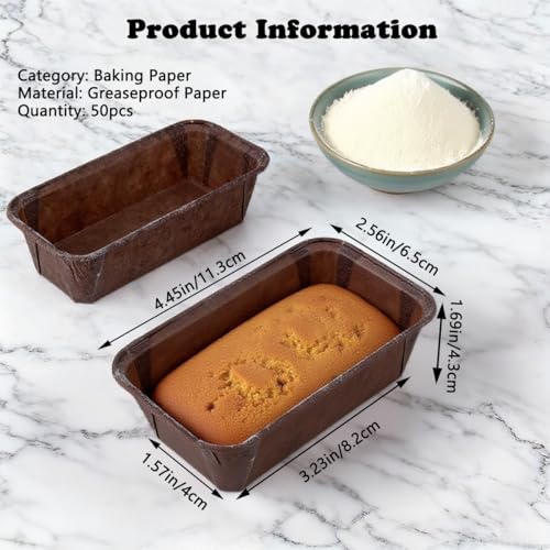 50 Pcs Mini Loaf Pan Liners, Kraft Paper Baking Pans, Coffee Brown - color: Small-rectangular-50-A