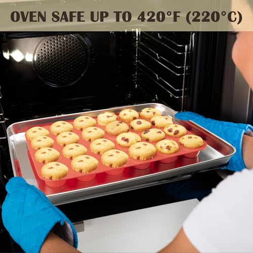 24 Cups Silicone Mini Muffin Pan Set, Nonstick Mini Cupcake Pans, BPA Free Small Muffin Tin for Baking, Set of 2 (Red+Red) - color: Set of 2--24 Cups (Red+Red)