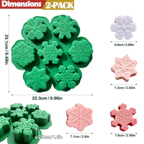 2-Pack Large Christmas Silicone Molds 7 Unique Snowflake Christmas Baking Molds for Mini Cake Chocolate Handmade Soap Candle Plaster Winter Holiday Resin DIY Craft - color: Green-Snowflake