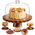 Acacia Wood Cake Stand with Acrylic Lid 12" 6-in-1 Round