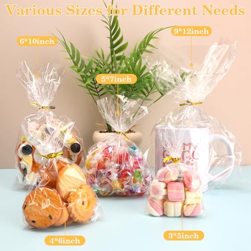 Cidenbio 100 PCS Cellophane Treat Bags, 5x7 In Clear Cellophane Gift Bags with Twist Ties Plastic Goodie Bag for Party Favor Cookie Candy Popcorn Bakery Chocolate Gift Wrapping - size: 5*7 Inch