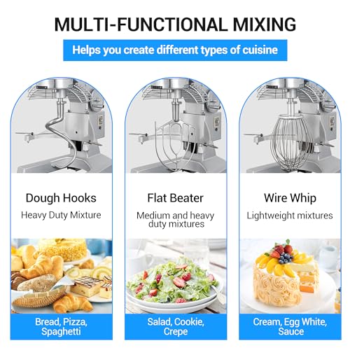 LEEVOT 20Qt 1100W Commercial Food Mixer, Commercial mixer 3-Speed Adjustable Heavy Duty Stand Mixer with Stainless Steel Bowl for Bakery Pizzeria. - size: 20QT+Timer