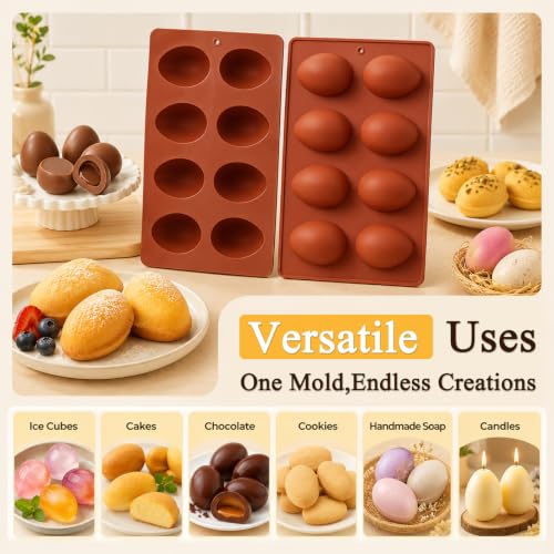 8-Cavity Easter Egg Shape Silicone Molds, 2Pcs Non-Stick Silicone Egg Mold