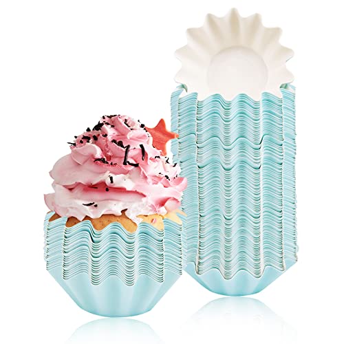 100 PCS Baking Cups Cupcake Liner Flared Brioche Muffin Wrappers (Sky Blue) - color: Sky Blue, size: 100pcs