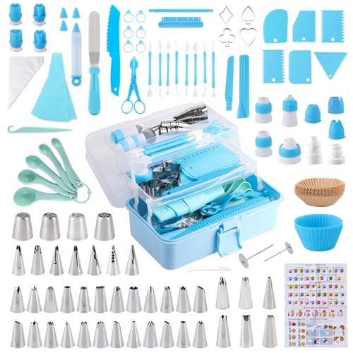 Cake Decorating Kit: Decorating Supplies Tools Kit 208 PCS Baking Accessories Include Spiping Bags and Tips Set, Piping Tips Set, Spatulas, Cake Scraper, 50 Piping Bags, Blue - color: Blue (208 PCS)