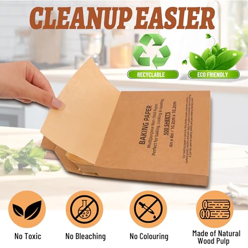 4x4 Inch Parchment Paper Sheets 500 Pcs, Unbleached Non-Stick - size: 4"x4"-500pcs