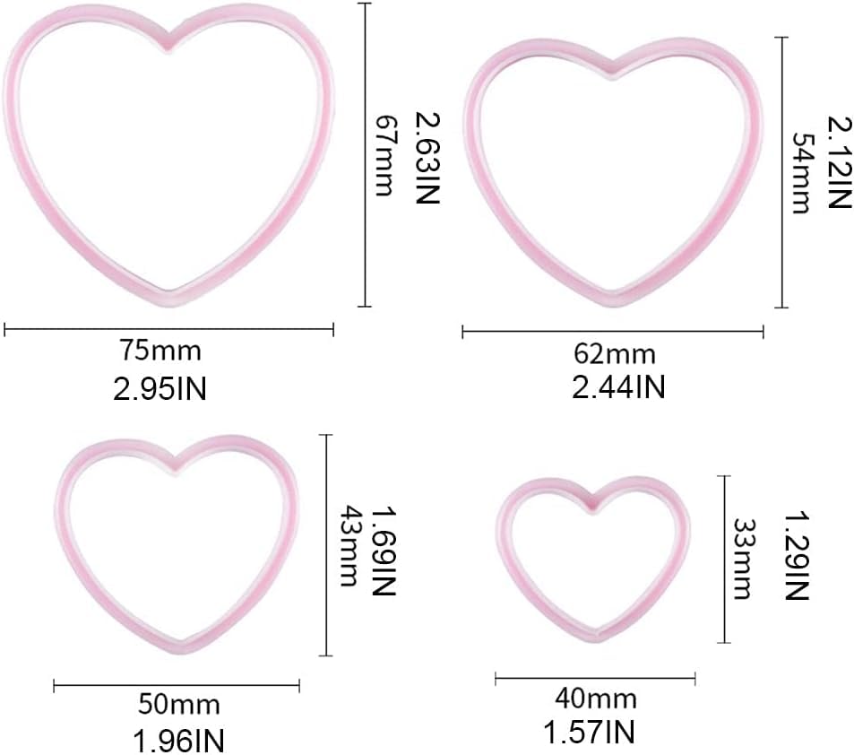 4 Pieces Heart Cookie Cutters Set Different Sizes Cookie Cutters Molds For Sandwiches Fondant Cakes Baking Gadgets Cookie Mold Dessert and Candy Sculpting Tools Decorating Tools
