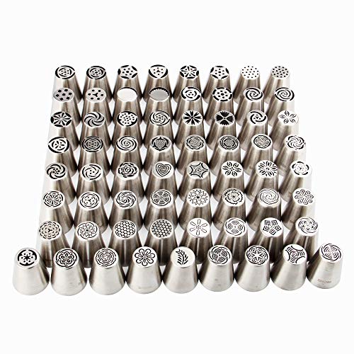 65 Pieces Stainless Steel Different Large Russian Flower Piping Tips Kit - color: SILVER MRF0007