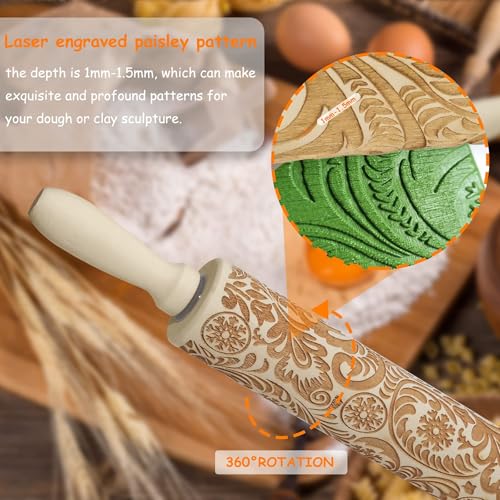 Embossed Wooden Rolling Pin, Embossing Rolling Pin for Baking Fondant, Pizza, Pie, Pastry, Pasta, Dough, Cookies, Suitable Christmas, Father and Mother's Gift - size: Snowflake 13.8'' x 1.96''