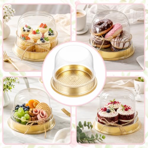 50 Pcs Mini Dessert Containers with Dome Lids Clear Plastic Cake Boxes