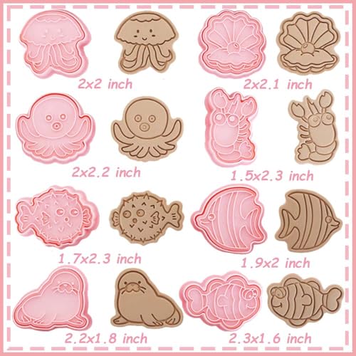 8 Mini Ocean Animal Cookie Cutters Set, 3D Raised Design Animal Embossing Stamps, Sea Lions, Jellyfish, Lobsters, Agouti, Octopus, Clown Fish, Pearl Clams Baking Molds(Ocean-2) - color: Ocean-2