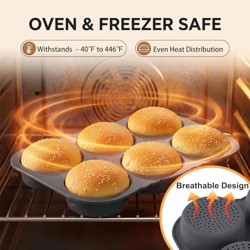 Silicone Hamburger Bun Pan, Nonstick Bread Pan Baking Pan, 6-cavity - size: 6-cavity