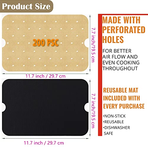 WMKGG Disposable Air Fryer Parchment Paper, 200 PCS Air Fryer Liners - size: 7.7"x11.7"-200 pcs Parchment Paper