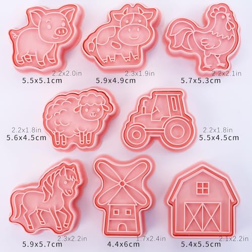 Farm Animal Cookie Cutter Set 8Pcs Barn Tractor Windmill Biscuit Molds - color: Farm