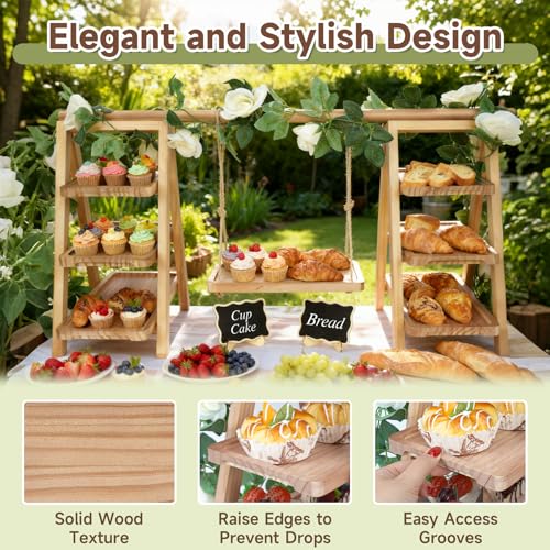 Wooden Cupcake Stand, Foldable 3 Tier Cupcake Display Stand, Walnut Brown