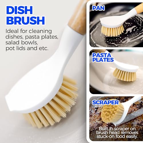 Holikme 6 Pack Dish Brush with Bottle Brush Scrub Brush Straw,Yellow - color: Yellow