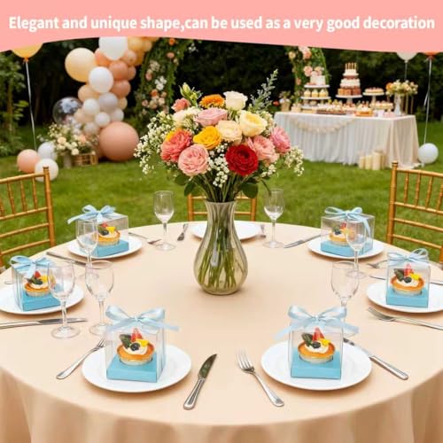 50Pcs 3.5inch Individual Cupcake Boxes with Ribbon, Clear Single Cupcake Containers (Blue) - color: Blue, size: 50pcs