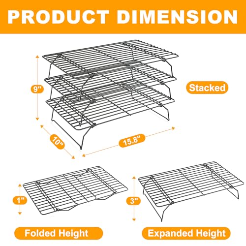 3 Tier Stackable Cooling Rack for Batch Cooling, 15.8"x 10"-Black - color: Black, size: 10''x15.8''-3Tier