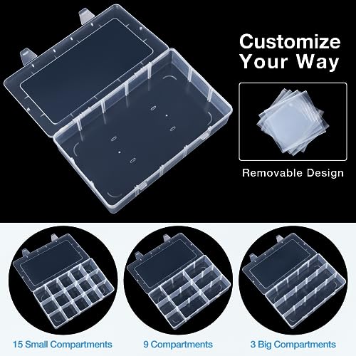 Organizer Box with Adjustable Dividers, 15 Grids Clear Storage Container - color: Clear-15 Grids