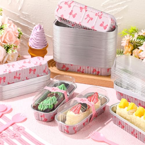Tioncy 100 Pcs Mini Loaf Pans with Lids Spoons, Bow - style: Bow