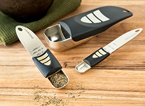 KitchenArt Cook’s Pro Adjust-A-Measure Set, 3-Piece, Satin,Black and Silver - size: 3 Piece - Set