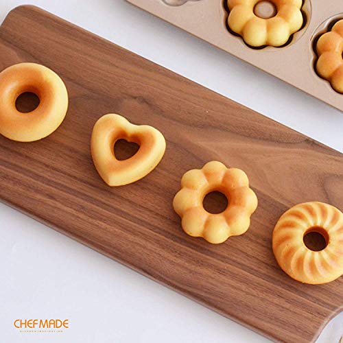 CHEFMADE Donut Mold Cake Pan, 12-Cavity Non-Stick Pattern Doughnut Bakeware for Oven Baking (Champagne Gold) - size: 02 - Fancy 12 Cups