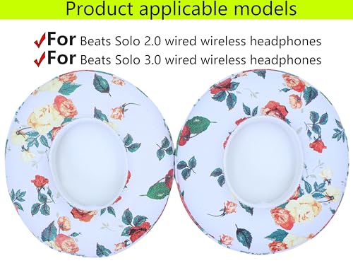 Replacement Ear Pads Compatible with Beats Solo 3 Wireless White Print - color: White Flower Pattern