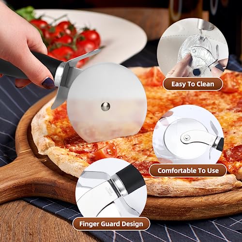 SCHVUBENR Premium Pizza Cutter Wheel - Ultra Sharp Stainless Steel Pizza Slicer with Non-Slip Soft Grip Handle - Multi-Purpose Cutter for Pizza, Dough & Pastry - Dishwasher Safe, Easy to Clean - Black - color: Black