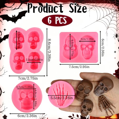 Halloween Fondant Molds, 6Pcs Skull Skeleton Hands Cake Fondant Mold - color: 6 Pcs Skull Skeleton Hands Molds, Pink