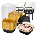 Mini Cake Pans with Lids, Aluminum Foil Cupcake Baking Cups - 10oz 60 Pack - color: Black, size: Square - 10oz