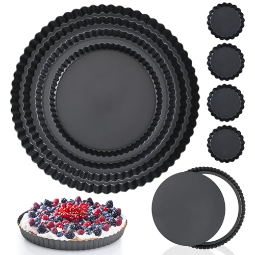 Ziliny 8 Pcs Tart Pan with Removable Bottom, Round Fluted Quiche Pans