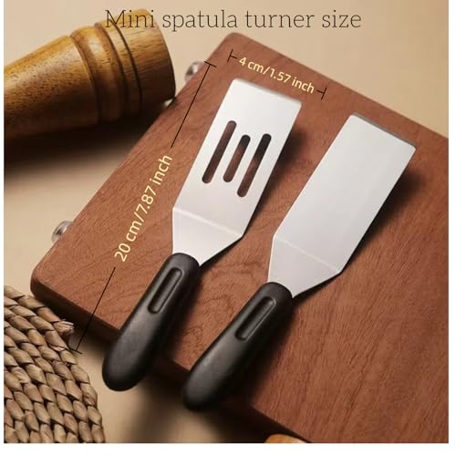 Mini Metal Spatula turner Set, Small Serving Spatula, 2 Pieces Stainless Steel Spatulas Set, Cutter and Serve Turner for Kitchen, Flipping or Cooking for Brownie, Cookie, Pancakes or Cake.
