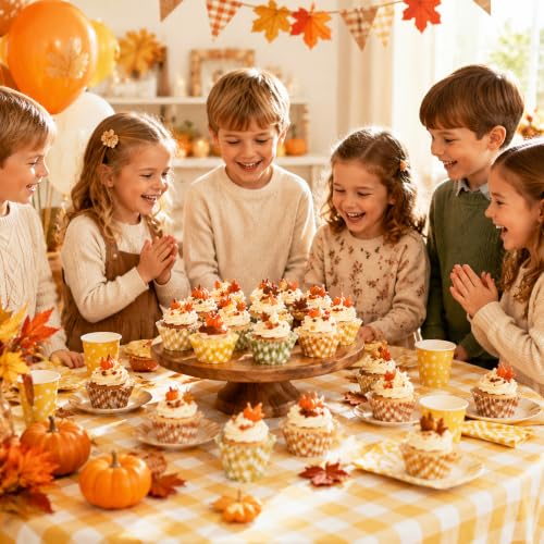 Fall Plaid Mini Size Cupcake Liners, Bulk Grease Resistant Baking Cups - color: Orange, Green