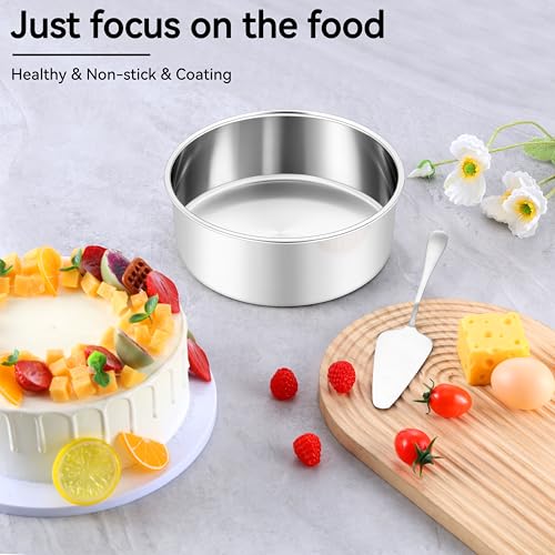 Leonyo 8 Inch Cake Pan, Stainless Steel Circle Baking Pans Set, 3 Pieces Round Layer Cake Tin for Wedding Birthday, Even Heating, Non Toxic & Healthy, Heavy-Duty, Dishwasher Safe - size: 8x3 Inch